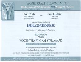 Berksan has been selected to receive the Award in the Gold Catagory 2016 by WQC, World Quality Commitment